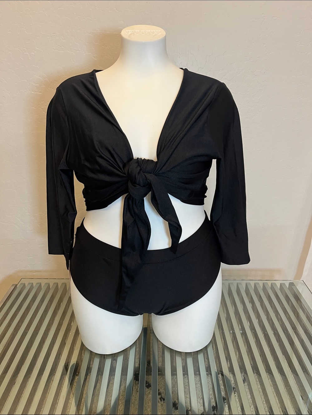 Black Tie-Front Crop Camisole Top